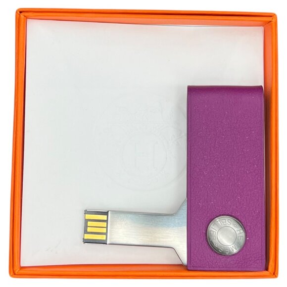 Hermes In the Pocket Lacie Key USB Drive 16GB Plum Leather New - Picture 1 of 10